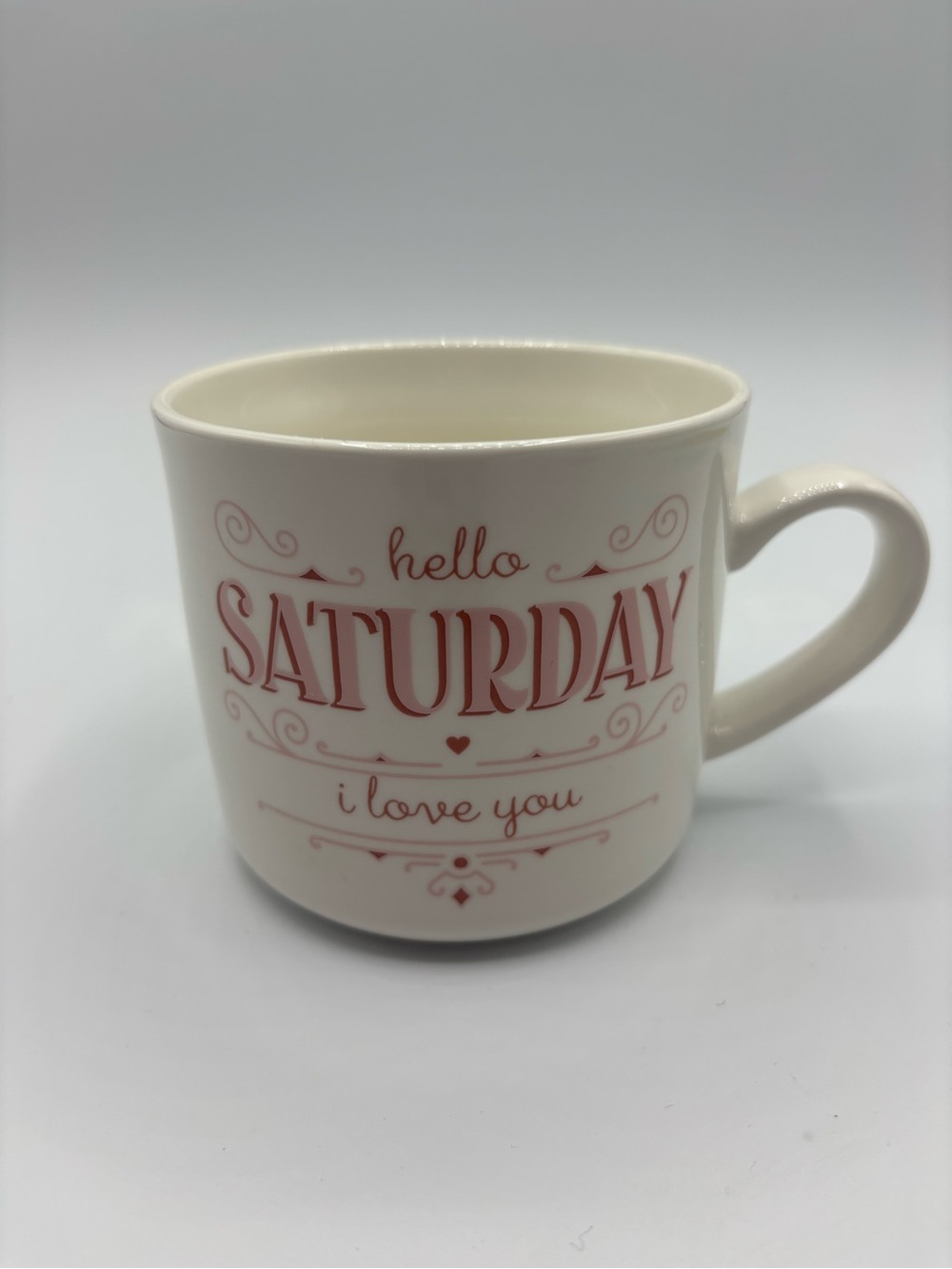Hello Saturday I Love You Mug – Opalhouse White Stoneware Coffee Cup